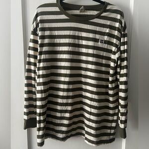 Kenny Long Sleeve Tee: ORGANIC COTTON - Green & Ecru Stripe, unisex medium